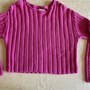 Billabong Pink Crew Neck crocheted Sweater with Ribbed Texture